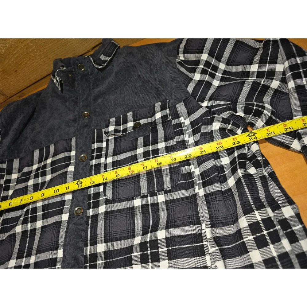 The North Face Mens Plaid Flannel Sherpa Lined Shirt Jacket Corduroy Trim Blk XL